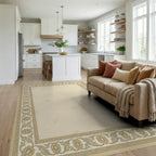 Antique Cream Floral Border Rug Living Room View