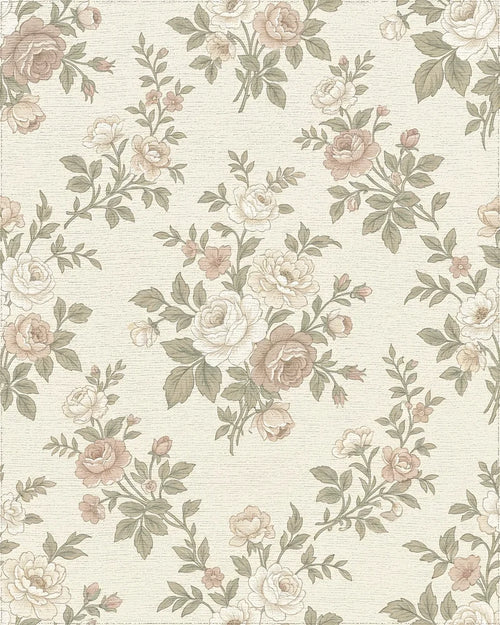 Antique Cream Floral Branch Garland Rug - Cutout View