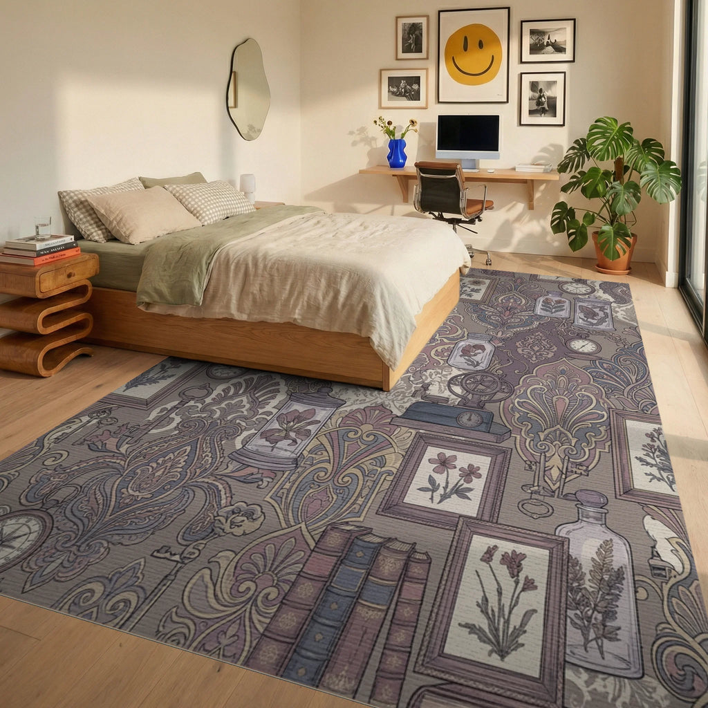 Antique Floral Botanical Collection Collage Rug Bedroom View
