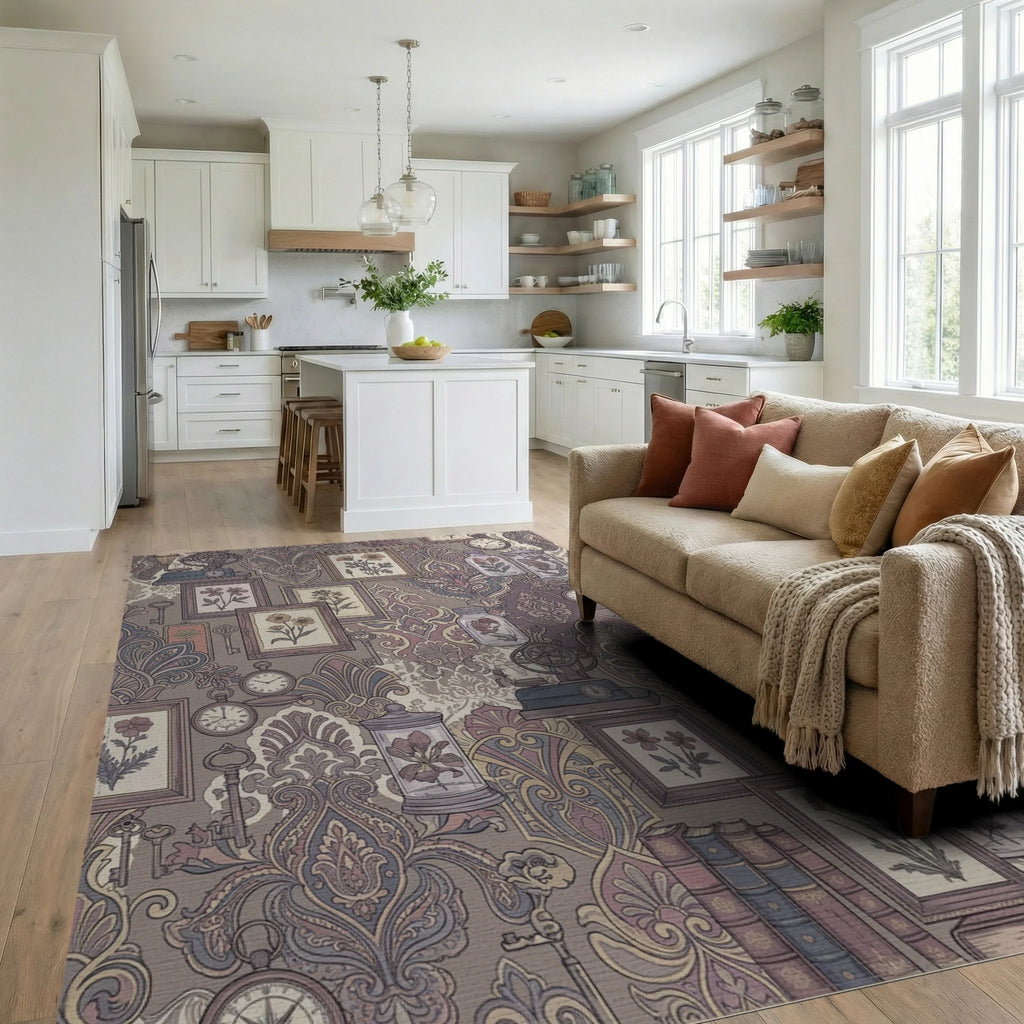 Antique Floral Botanical Collection Collage Rug Living Room View