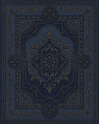 Antique Indigo Ornate Floral Medallion Rug - Cutout View