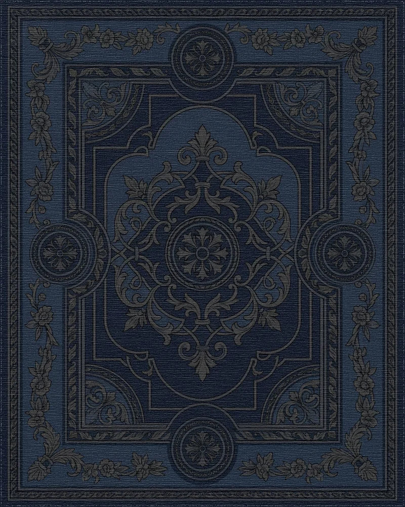 Antique Indigo Ornate Floral Medallion Rug - Cutout View