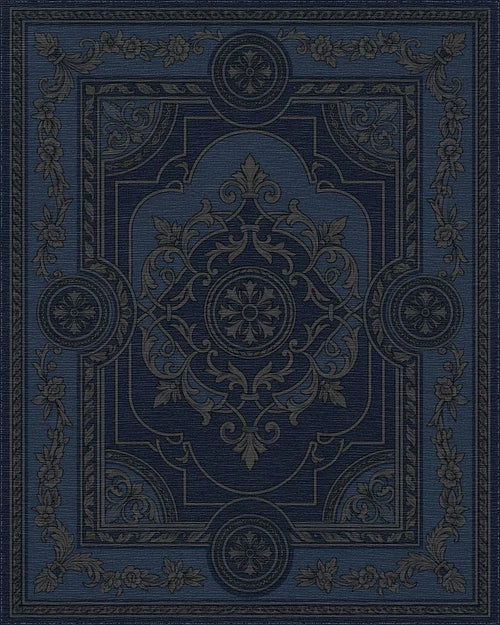 Antique Indigo Ornate Floral Medallion Rug - Cutout View
