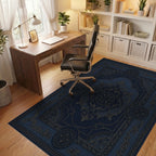 Antique Indigo Ornate Floral Medallion Rug Office View