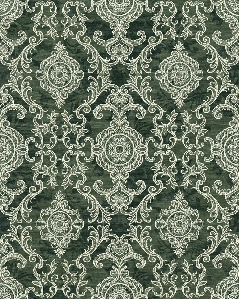 Antique Lace Medallion Green Rug - Cutout View