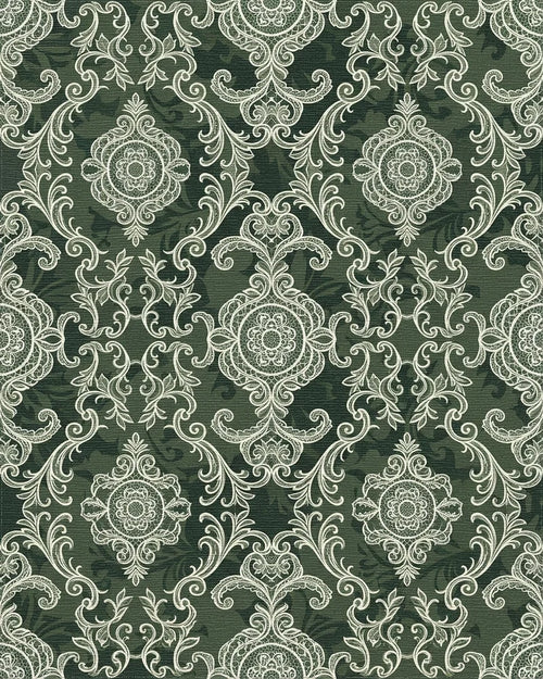 Antique Lace Medallion Green Rug - Cutout View
