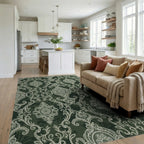 Antique Lace Medallion Green Rug Living Room View