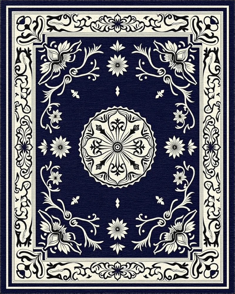 Antique Mandala Floral Border Design Rug - Cutout View