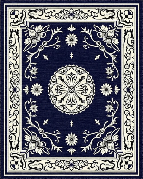 Antique Mandala Floral Border Design Rug - Cutout View