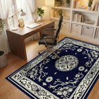 Antique Mandala Floral Border Design Rug Office View