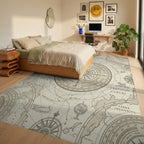 Antique Nautical Chart Compass Rose Rug Bedroom View