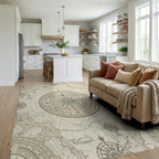 Antique Nautical Chart Compass Rose Rug Living Room View