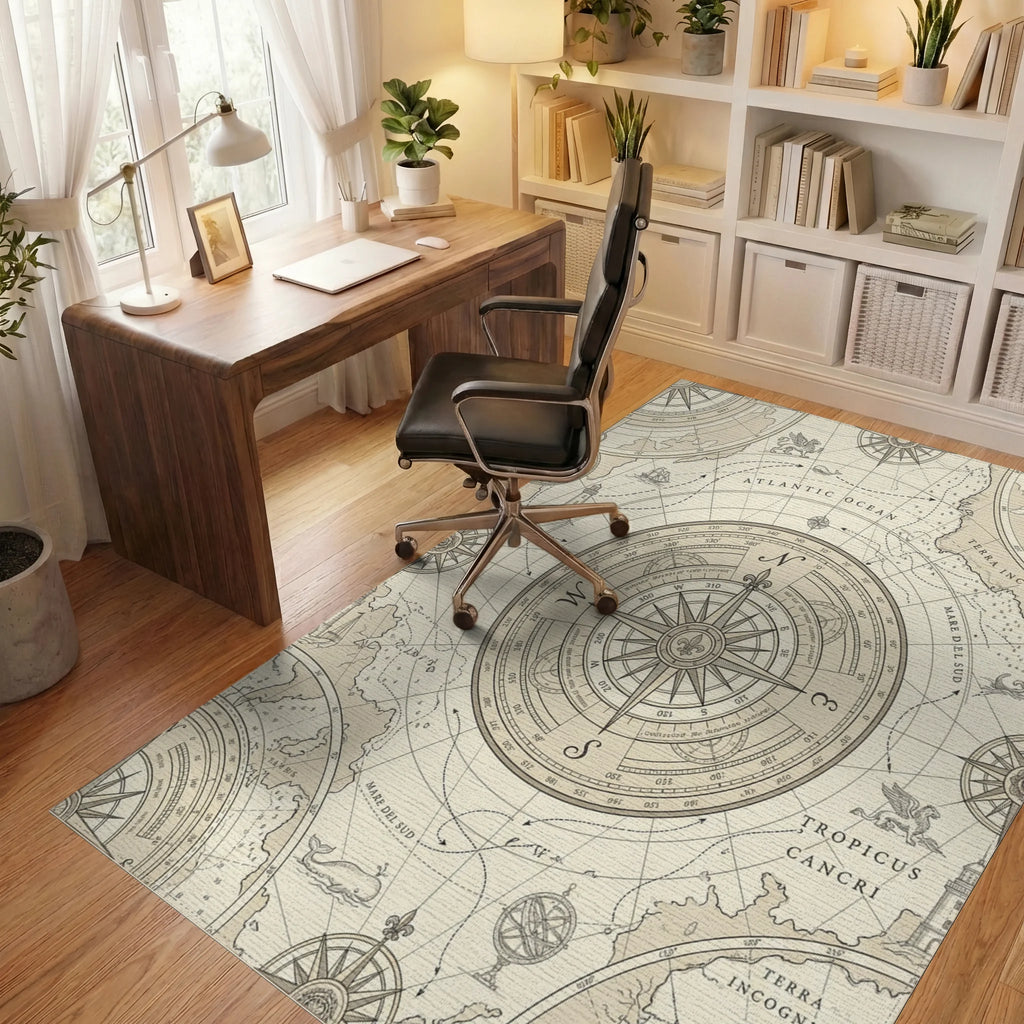 Antique Nautical Chart Compass Rose Rug Office View