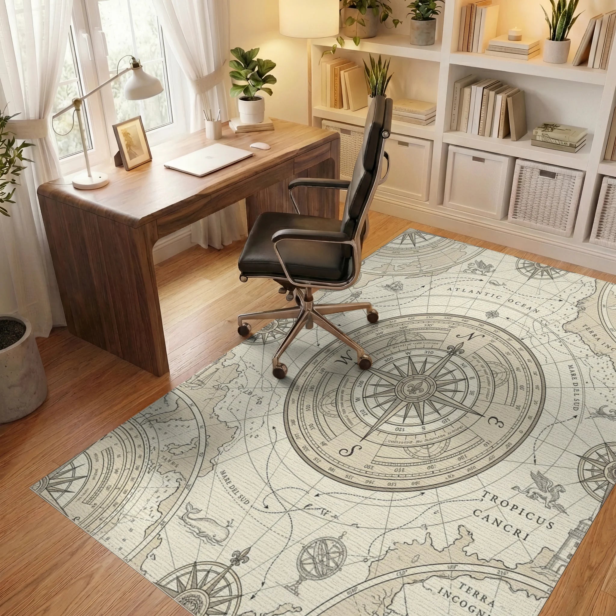 Antique Nautical Chart Compass Rose Rug Office View