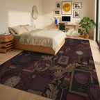 Antique Study Scarlet Gold Botanical Elements Rug Bedroom View