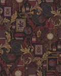 Antique Study Scarlet Gold Botanical Elements Rug - Cutout View