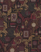 Antique Study Scarlet Gold Botanical Elements Rug - Cutout View