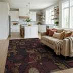 Antique Study Scarlet Gold Botanical Elements Rug Living Room View