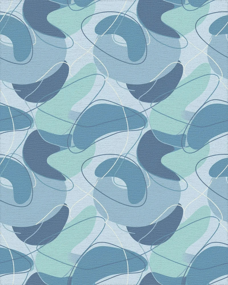 Aqua Blue Abstract Blobs Swirls Rug - Cutout View
