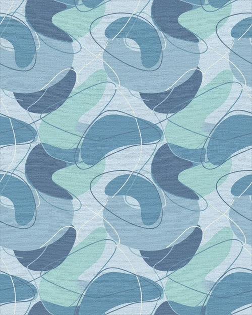 Aqua Blue Abstract Blobs Swirls Rug - Cutout View