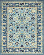 Aqua Blue Medallion Floral Border Rug - Cutout View