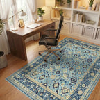Aqua Blue Medallion Floral Border Rug - Office View