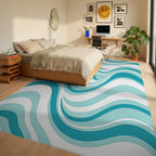 Aqua Blue Wavy Stripe Design Rug Bedroom View