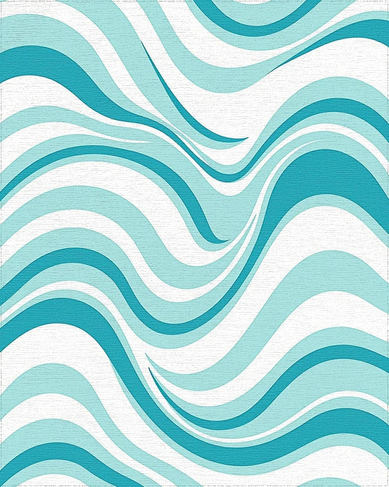 Aqua Blue Wavy Stripe Design Rug - Cutout View