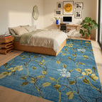 Aqua Floral Vine Branches Rug - Bedroom View