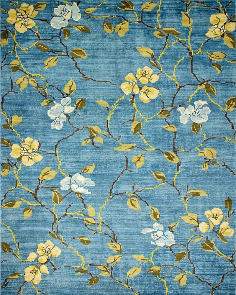 Aqua Floral Vine Branches Rug - Cutout View