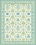 Aqua Green Floral Medallion Scrollwork Rug - Cutout View