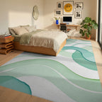 Aqua Green Watercolor Waves Design Rug Bedroom View