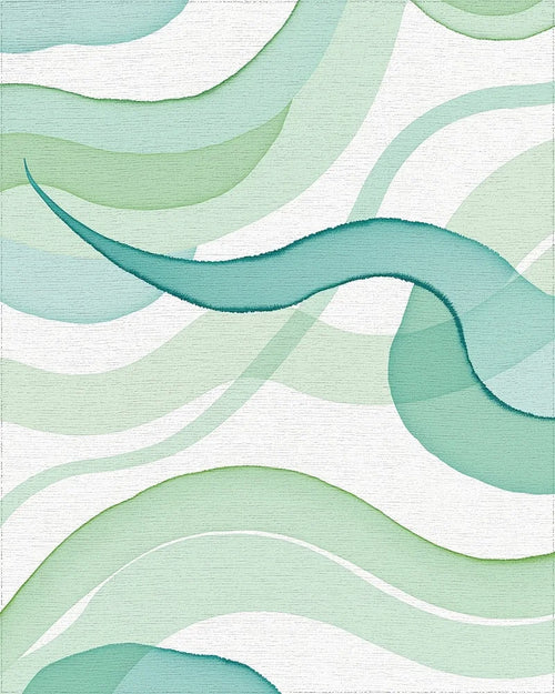 Aqua Green Watercolor Waves Design Rug - Cutout View
