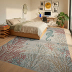 Aqua Seahorses Coral Reef Scene Rug - Bedroom View