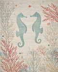 Aqua Seahorses Coral Reef Scene Rug - Cutout View