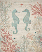 Aqua Seahorses Coral Reef Scene Rug - Cutout View