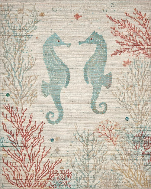 Aqua Seahorses Coral Reef Scene Rug - Cutout View