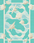 Aqua Seashell Coastal Wave Arrangement Rug - Cutout View