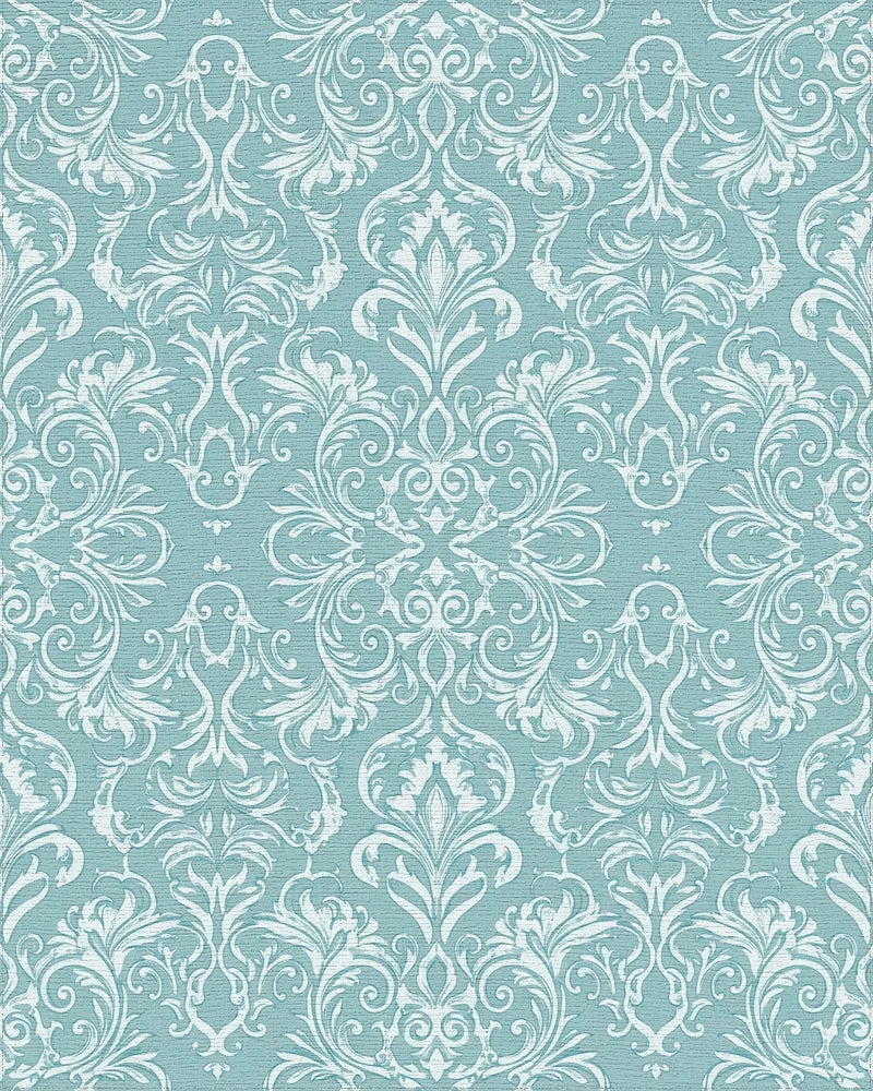 Aqua White Elaborate Scrollwork Rug - Cutout View