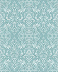 Aqua White Elaborate Scrollwork Rug - Cutout View
