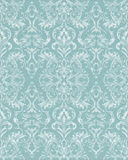 Aqua White Elaborate Scrollwork Rug - Cutout View