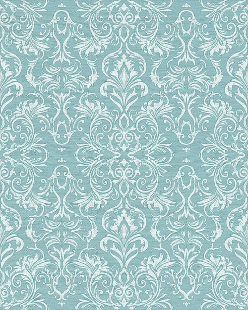 Aqua White Elaborate Scrollwork Rug - Cutout View