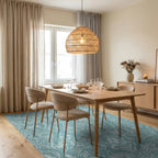 Aqua White Elaborate Scrollwork Rug Dining Room View