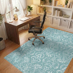 Aqua White Elaborate Scrollwork Rug Office View
