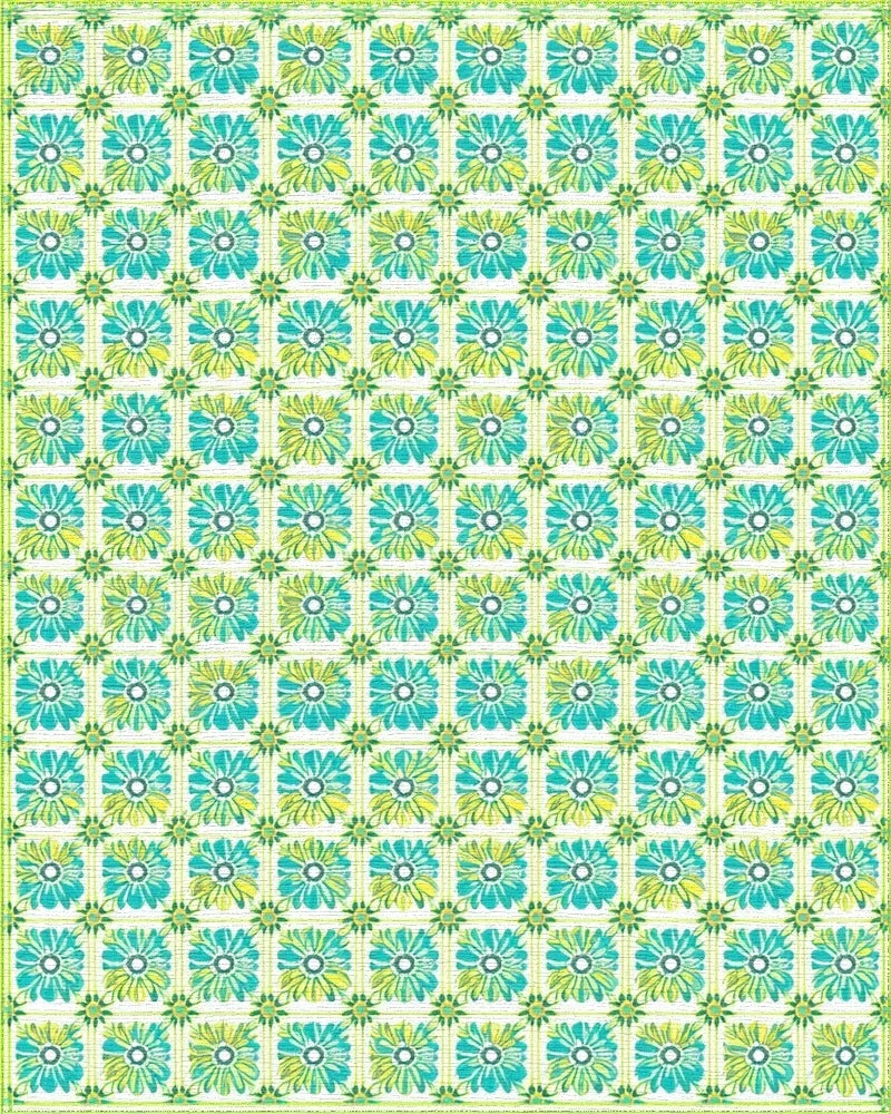 Aqua Yellow Floral Garden Pattern Rug - Cutout View