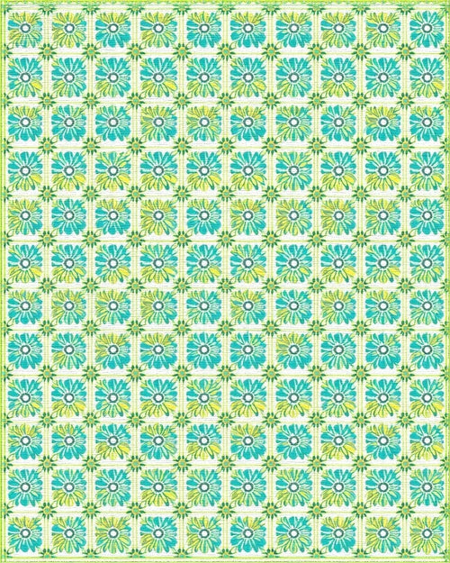 Aqua Yellow Floral Garden Pattern Rug - Cutout View