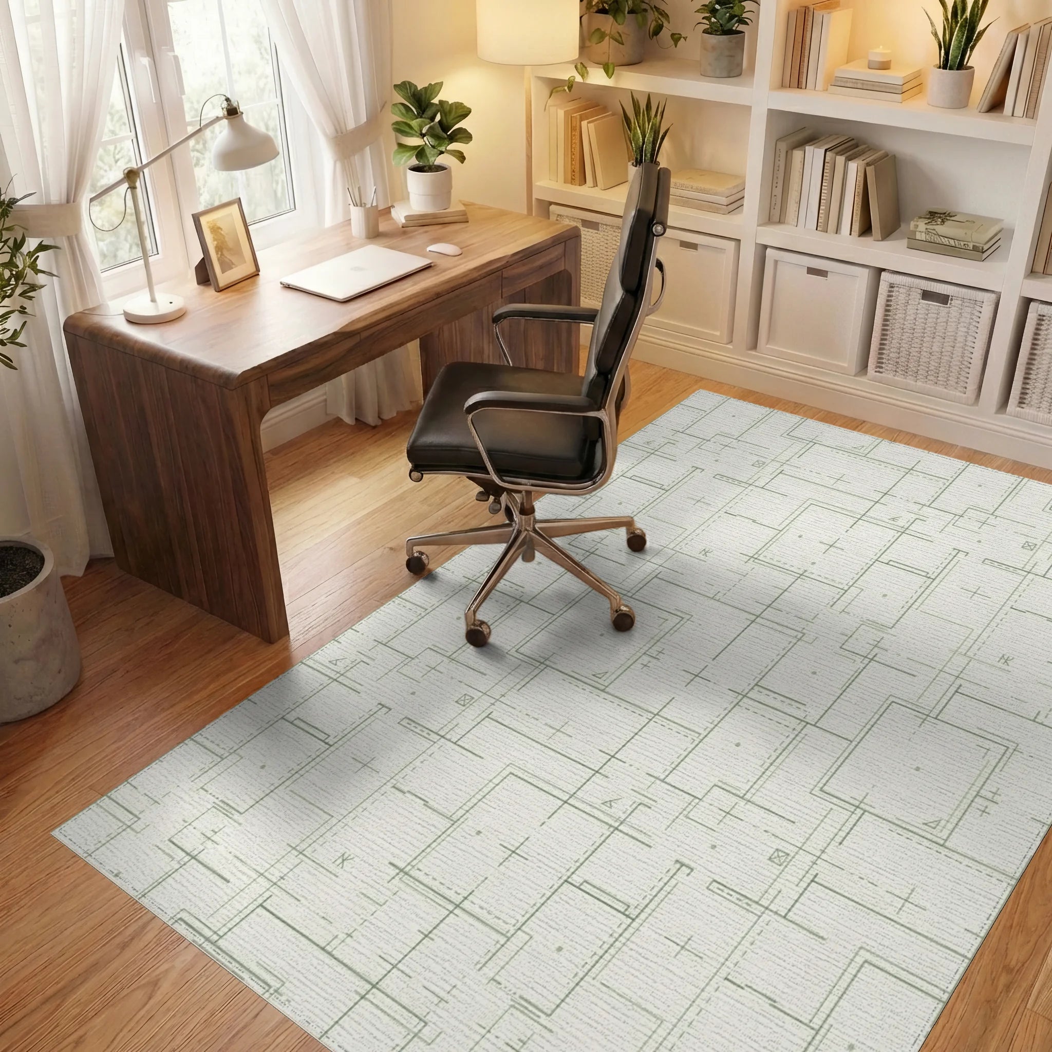 Architectural Blueprint Grid Square Rug Office View