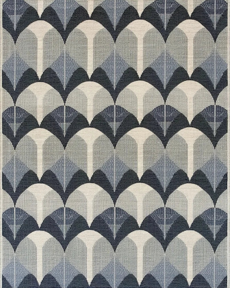 Art Deco Arches Indigo Geometric Rug - Cutout View