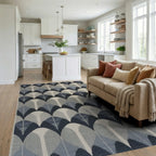 Art Deco Arches Indigo Geometric Rug - Living Room View