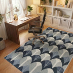 Art Deco Arches Indigo Geometric Rug - Office View